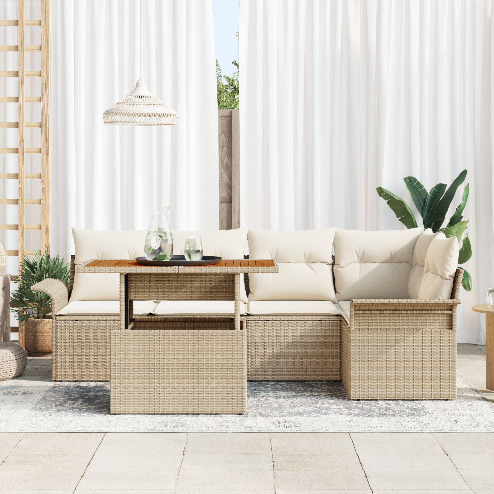 Thumbnail - vidaXL 6-teiliges Garten-Sofa-Set mit Kissen Beiger Poly-Rattan