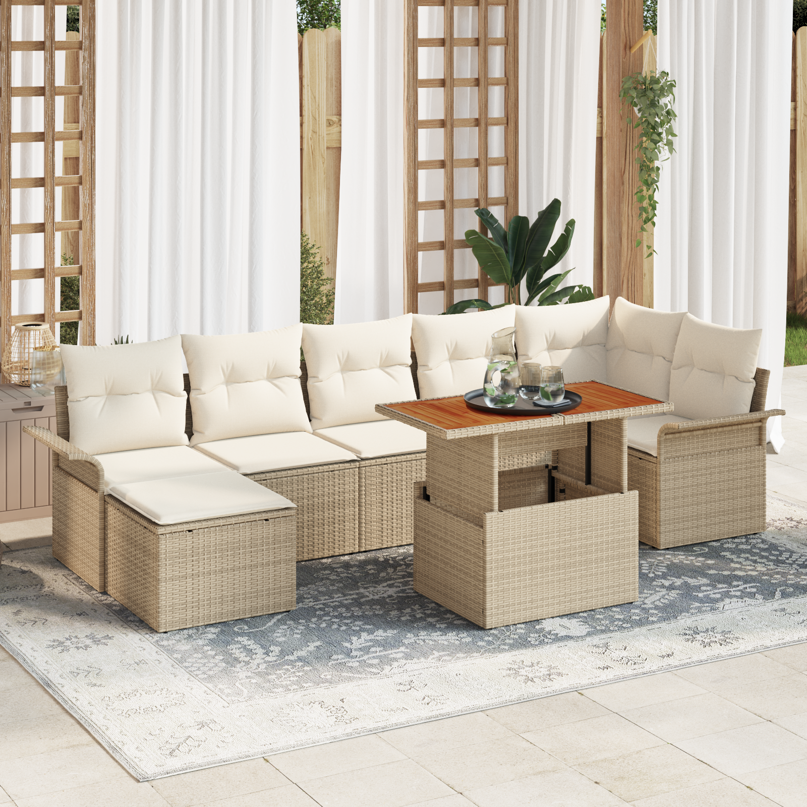 Thumbnail - vidaXL 8-teiliges Garten Sofa Set mit Kissen in Beigefarbenem Poly Rattan