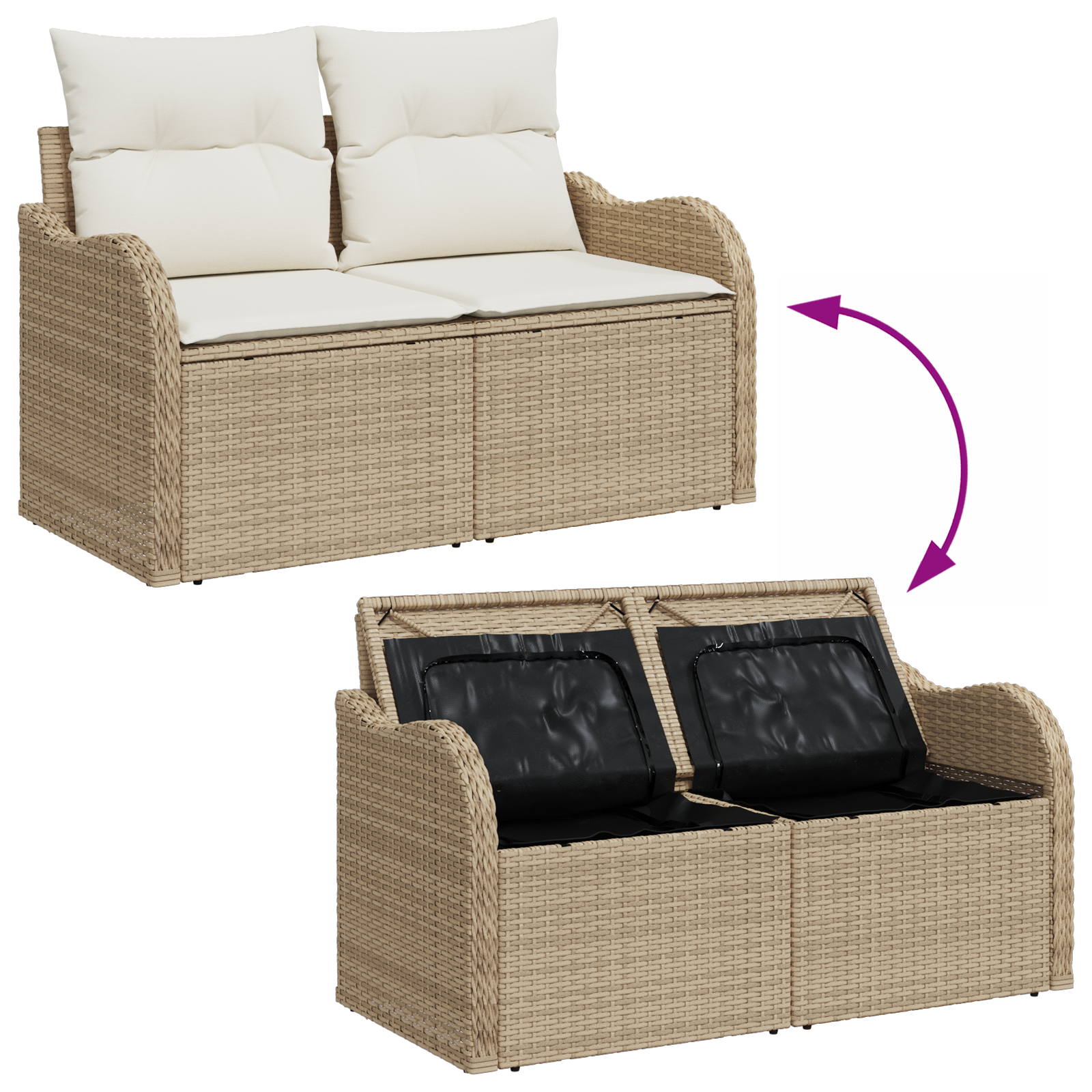 7-ч powered Garden Sofa Set с възглавници Бежов Полиратан - Image 9