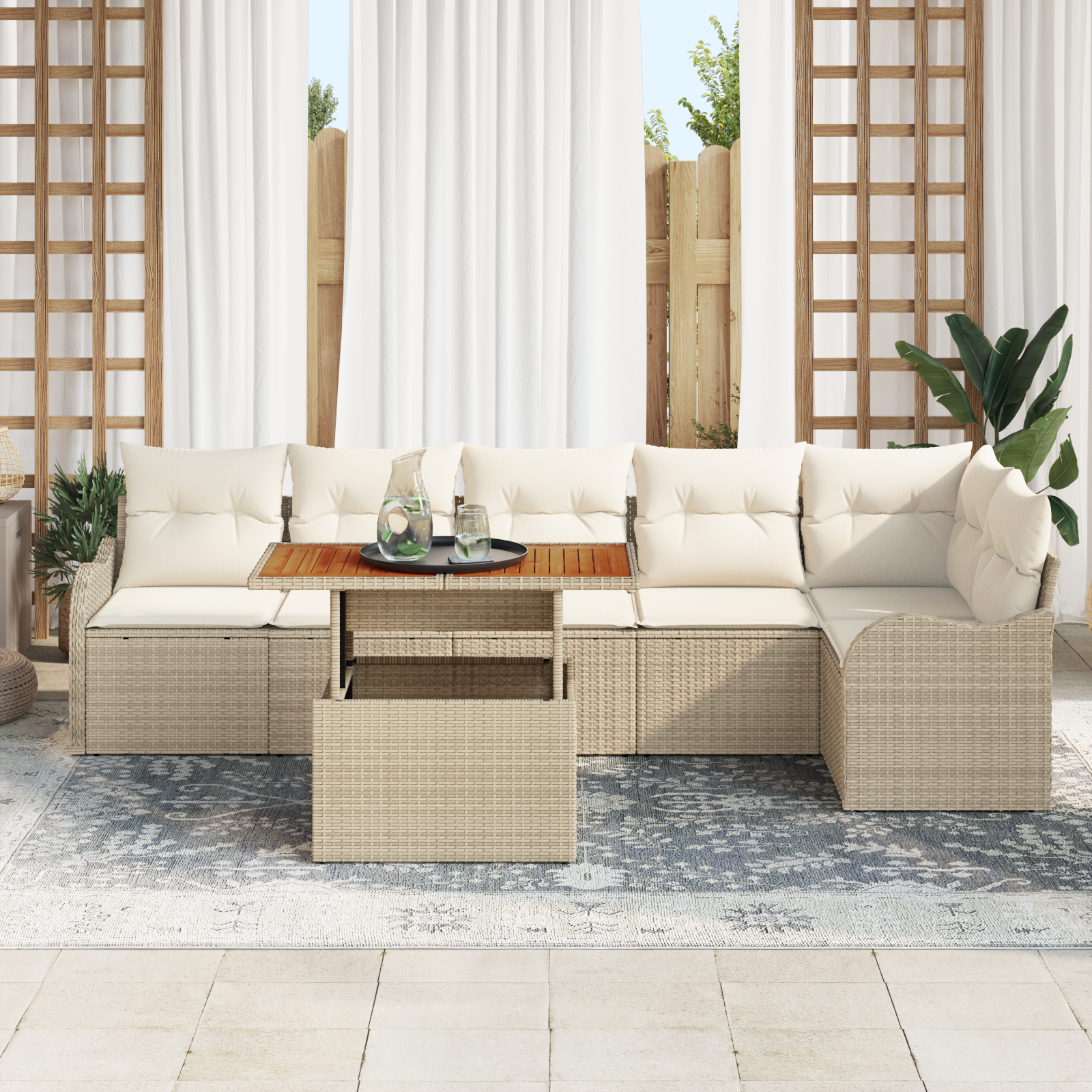 7-ч powered Garden Sofa Set с възглавници Бежов Полиратан