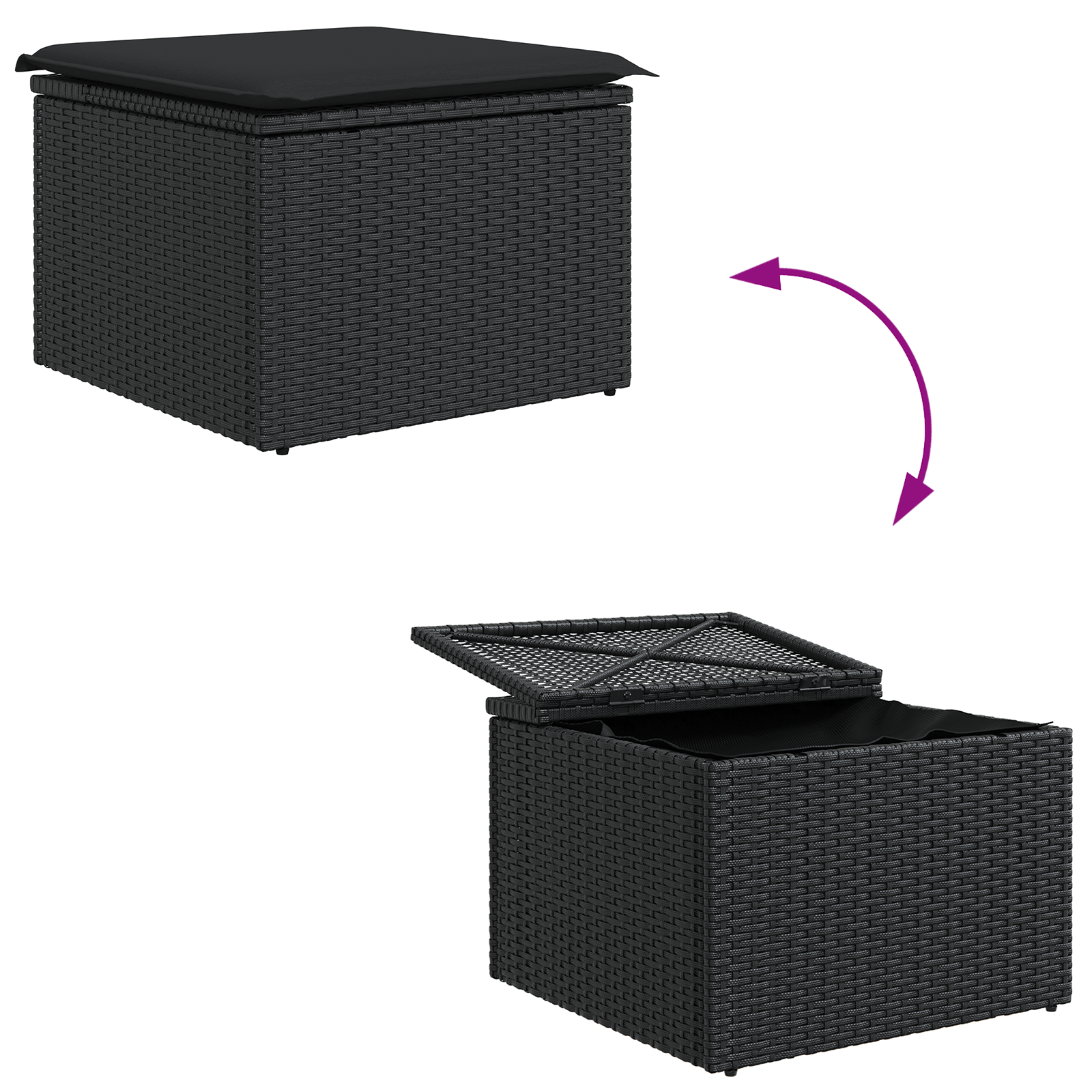 9-Частен Комплект за Градински Диван с Възглавници Черен Полиратан, vidaXL 2-местен Градински Диван с Хранилище и Възглавници Черен Полиратан - Image 11