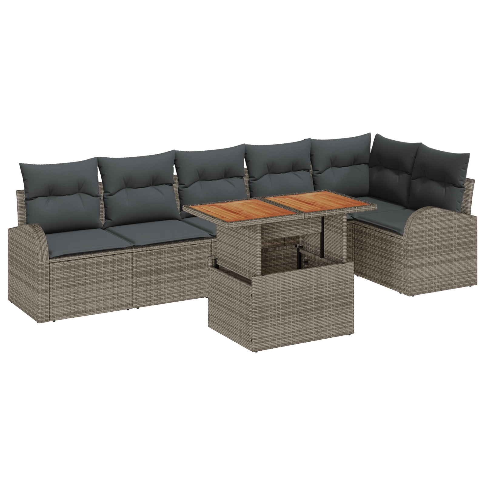 Thumbnail - vidaXL 7-teiliges Garten-Sofaset mit Kissen in Grau aus Polyrattan