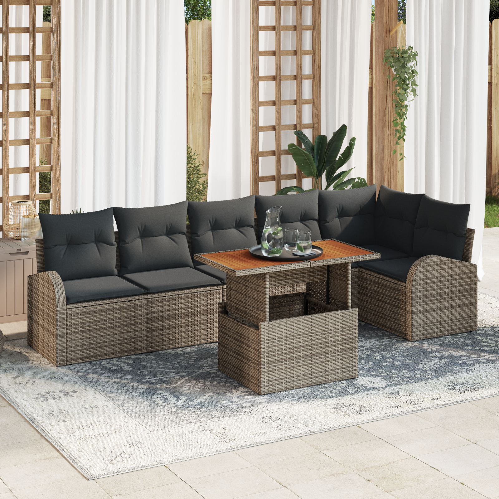Thumbnail - vidaXL 7-teiliges Garten-Sofaset mit Kissen in Grau aus Polyrattan