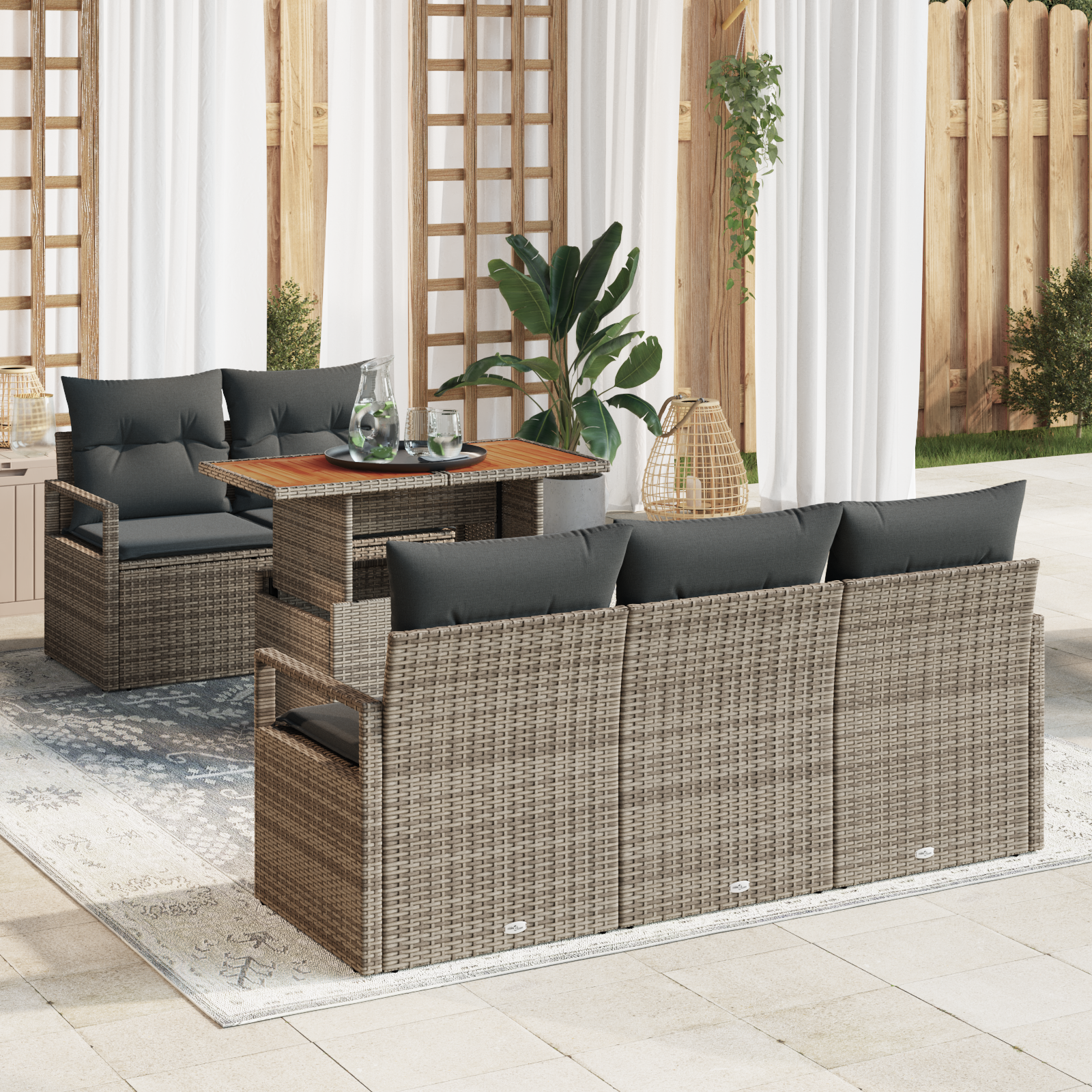 Conjunto de Sofás de Jardim de 6 Peças com Almofadas Cinzas de Rattan Poly, Sofá de Jardim de com Armazenamento & Almofadas Cinza Poly Rattan Conjunto de Sofás de Jardim de 6 Peças com Almofadas Cinzas de Rattan Poly, Sofá de Jardim de com Armazenamento & Almofadas Cinza Poly Rattan