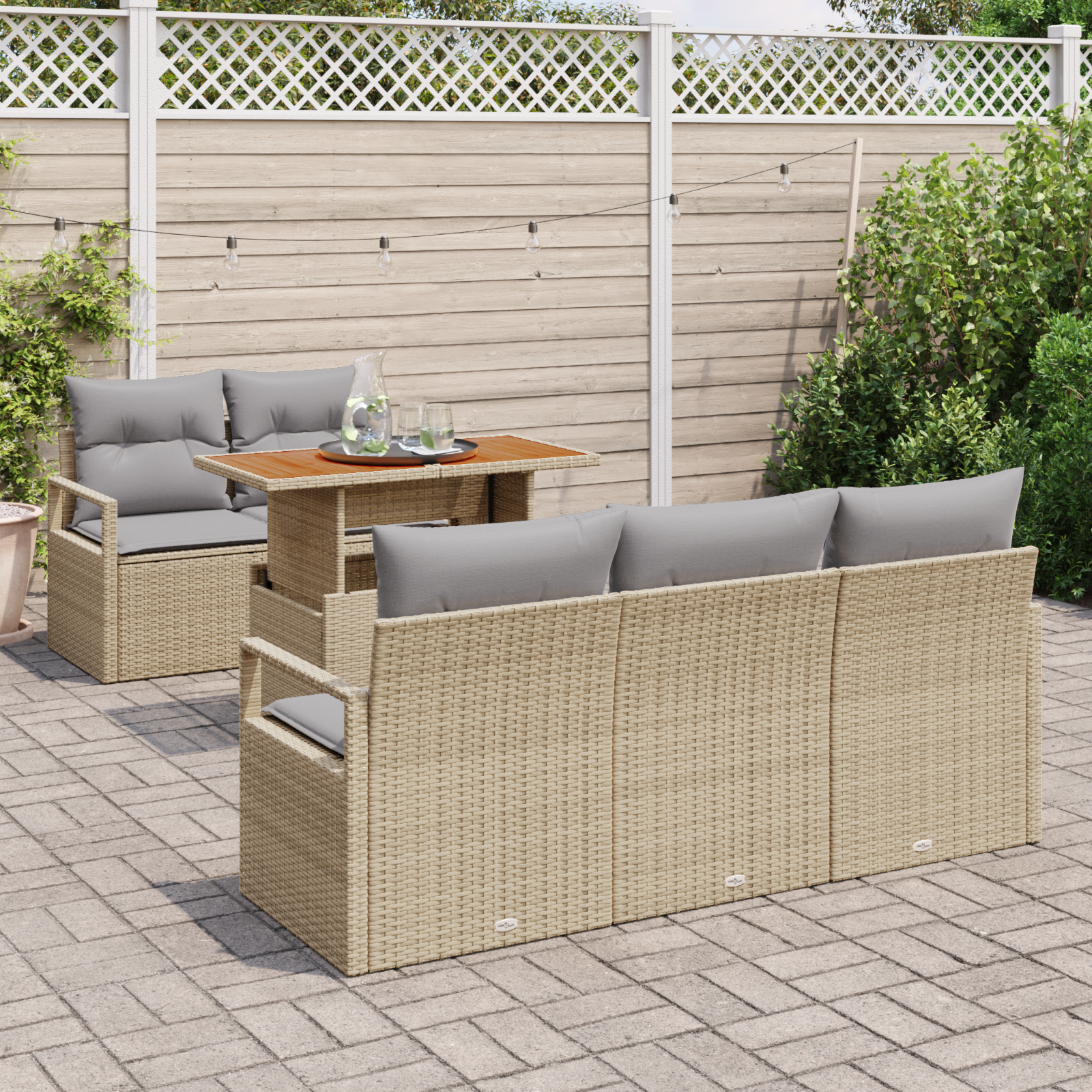Thumbnail - vidaXL 6-tlg. Garten-Sofagarnitur mit Kissen Beige Poly Rattan