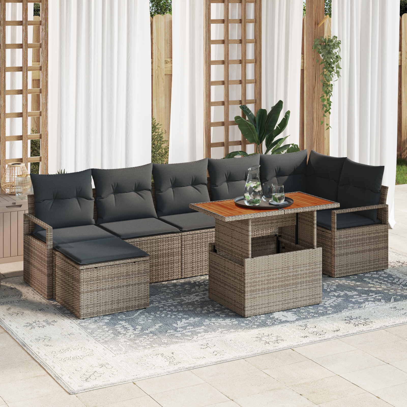 Set Divani Giardino 8 Pezzi con Cuscini Grigio Polyrattan