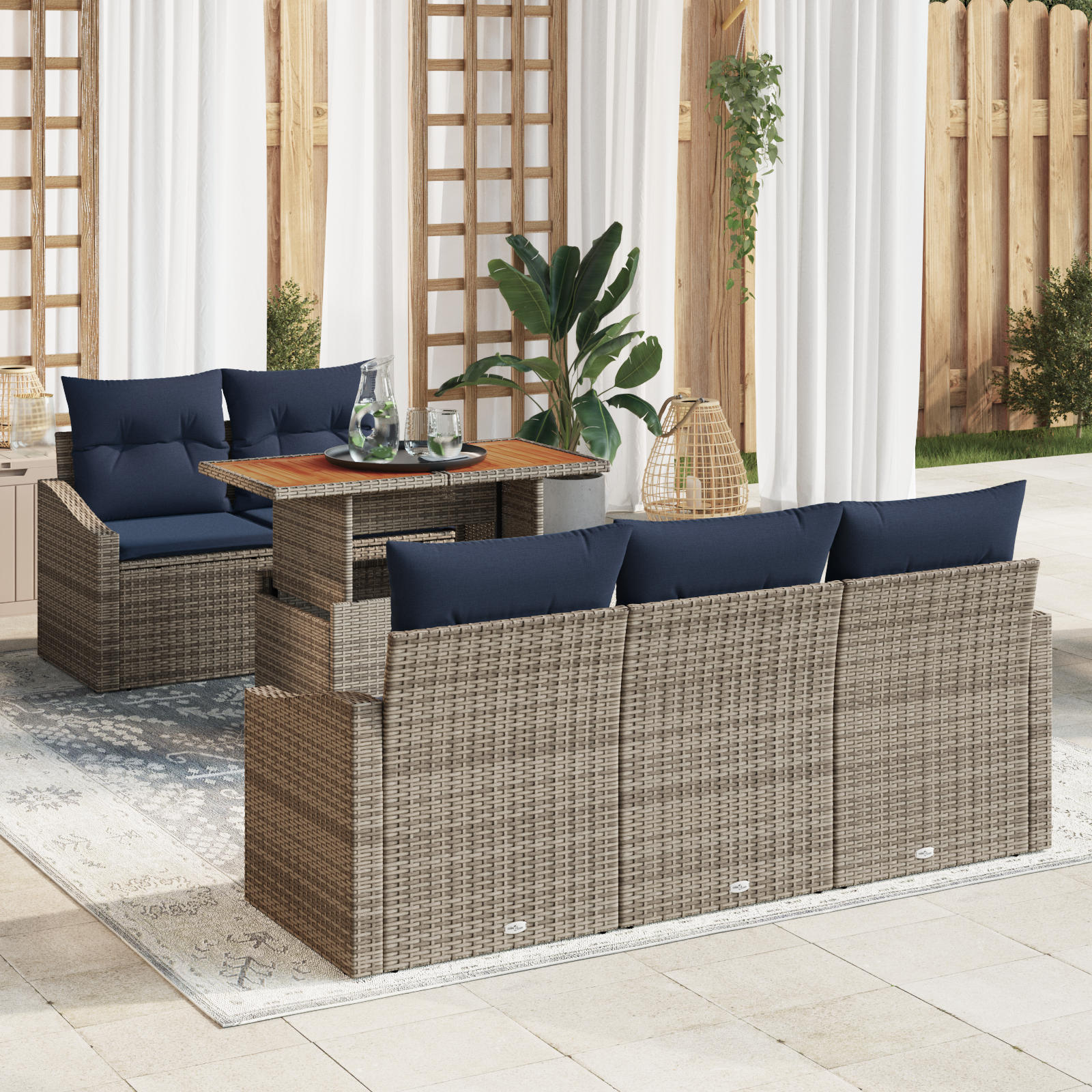 Tuin Sofa Set met opslag 6 pcs Grijs Poly riet - Afbeelding 2