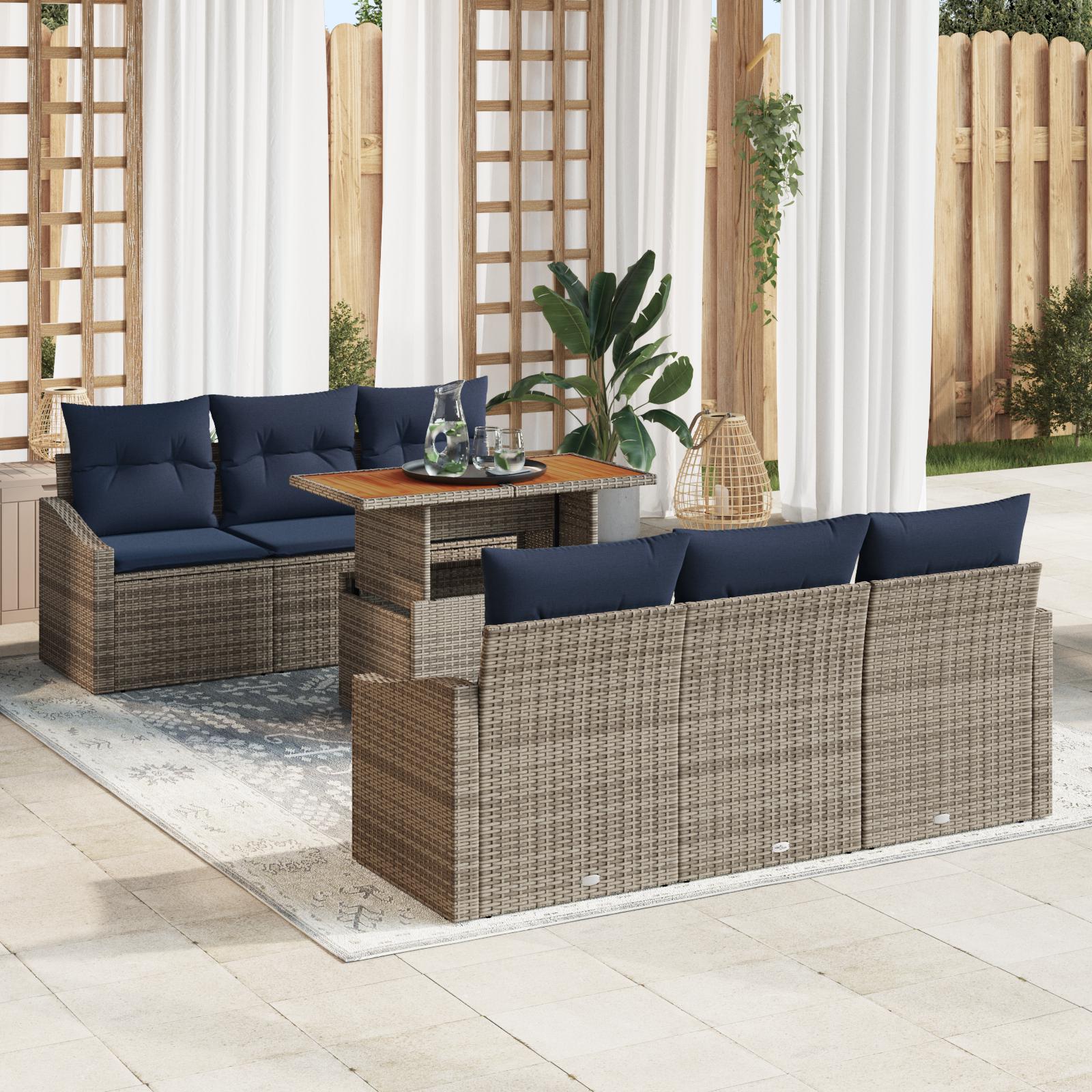 Tuin Sofa Set met opslag 7 pcs Grijs Poly riet - Afbeelding 2