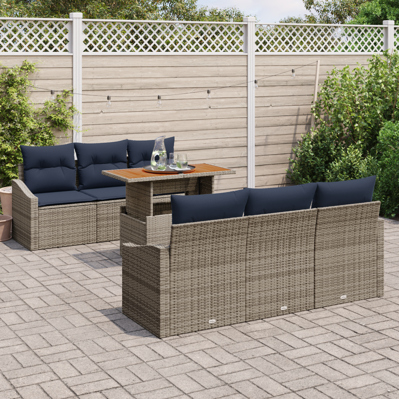 Tuin Sofa Set met opslag 7 pcs Grijs Poly riet - Afbeelding 3