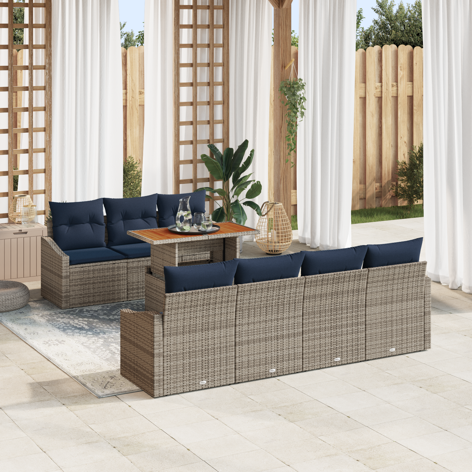 Tuin Sofa Set met opslag 8 pcs Grijs Poly riet - Afbeelding 2