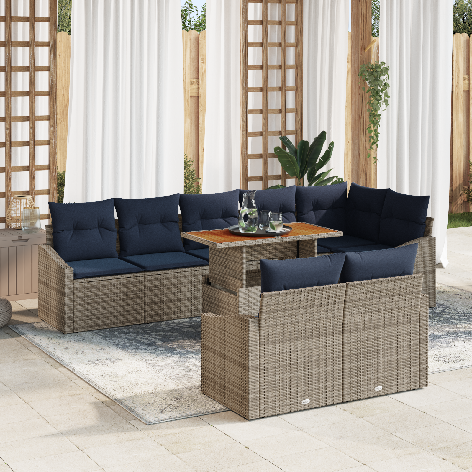 Tuin Sofa Set met opslag 9 pcs Grijs Poly riet - Afbeelding 2