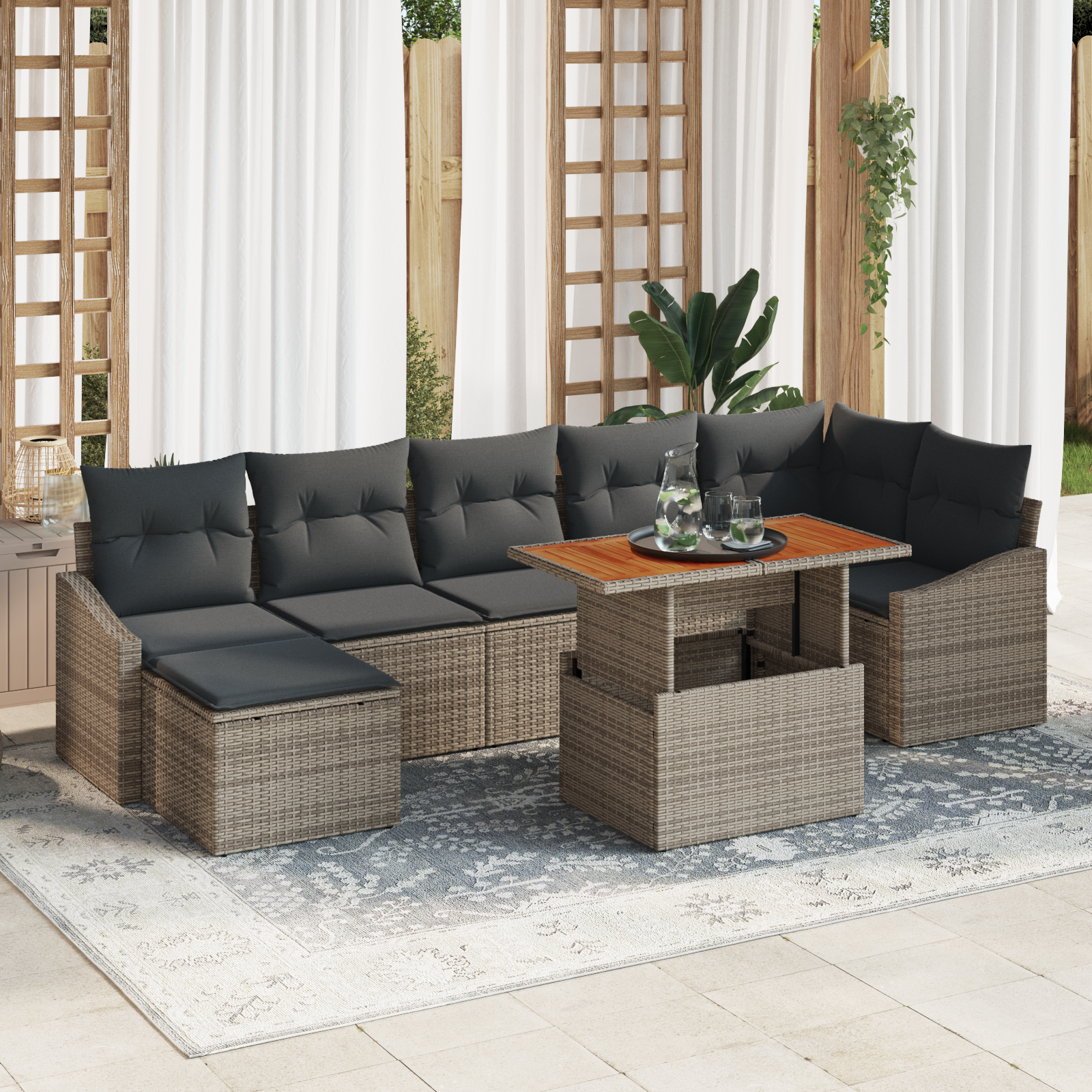 Set di Divani da Giardino 8 Pezzi con Cuscini Grigio in Polyrattan