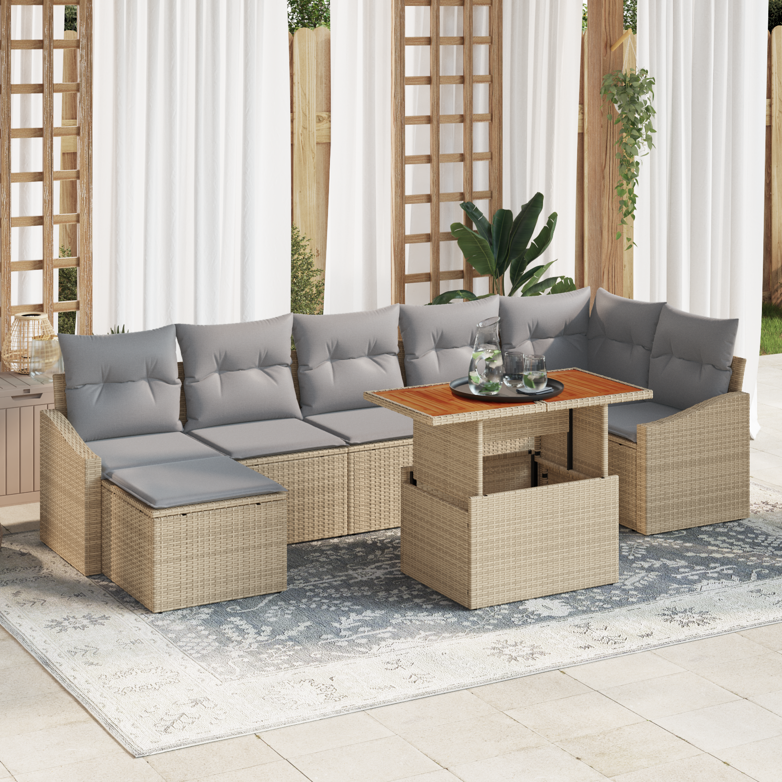Set di divani da giardino 8 pezzi cuscini beige polirattan