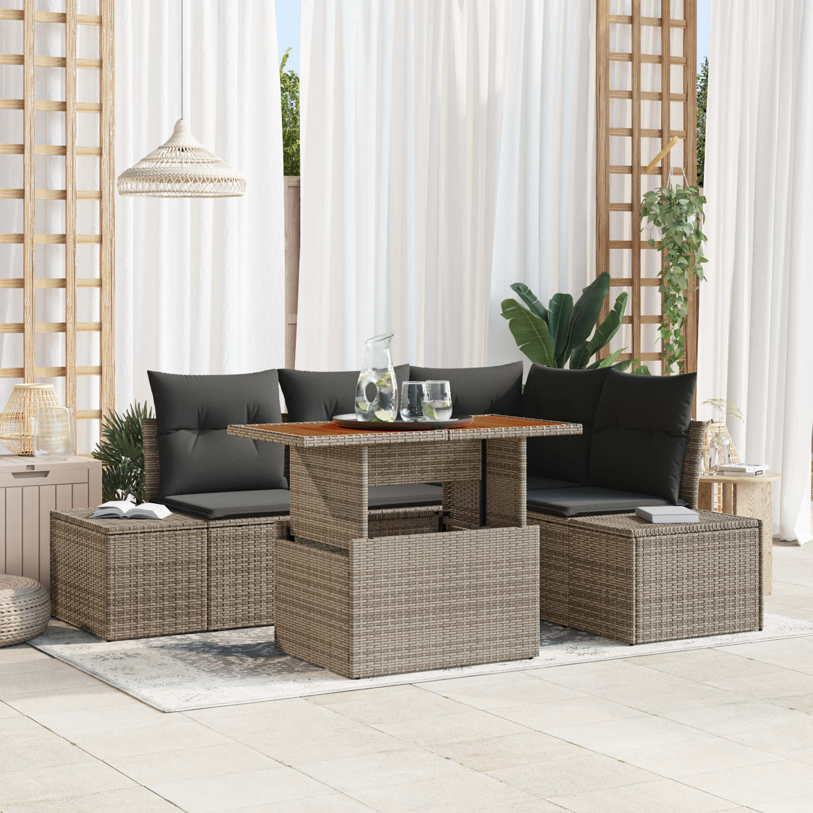 Set Divano Giardino 5 Pz con Cuscini Grigio Rattan