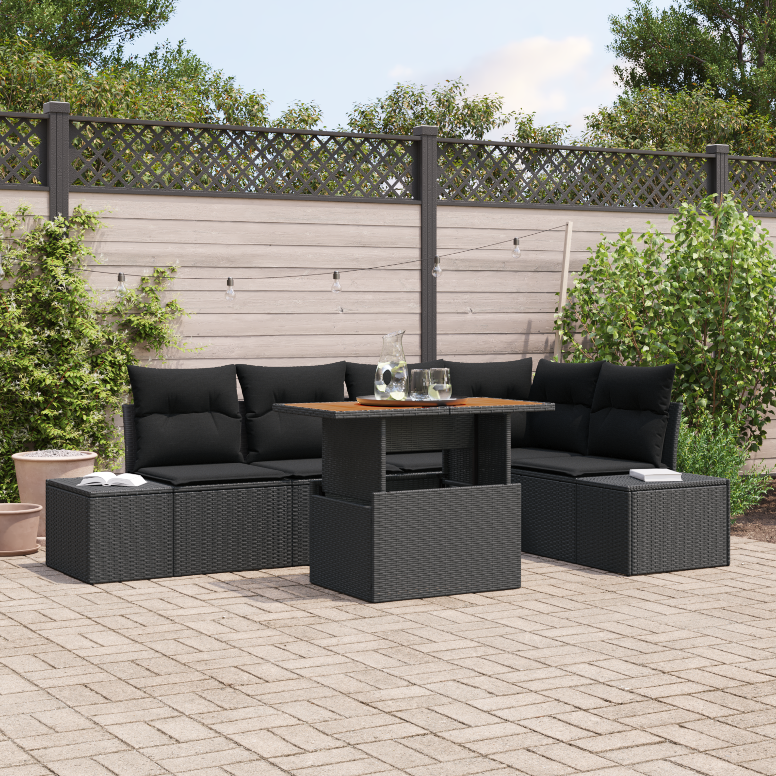 Thumbnail - vidaXL 6-tlg. Garten-Sofagarnitur mit Kissen Schwarz Poly Rattan