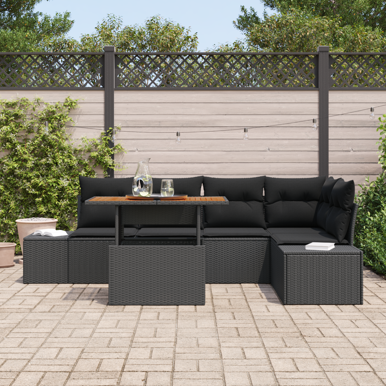 Thumbnail - vidaXL 6-tlg. Garten-Sofagarnitur mit Kissen Schwarz Poly Rattan