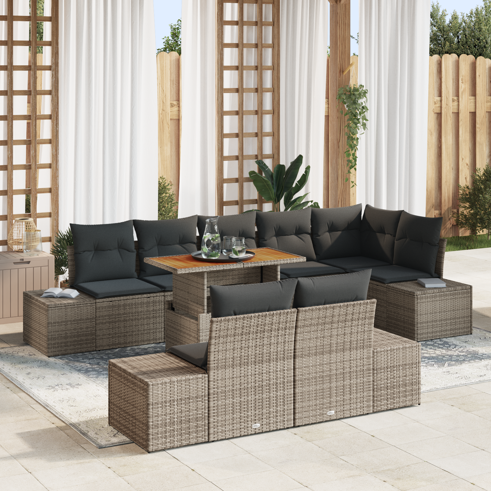 Thumbnail - vidaXL 9-tlg. Garten-Sofagarnitur mit Kissen Grau Poly Rattan
