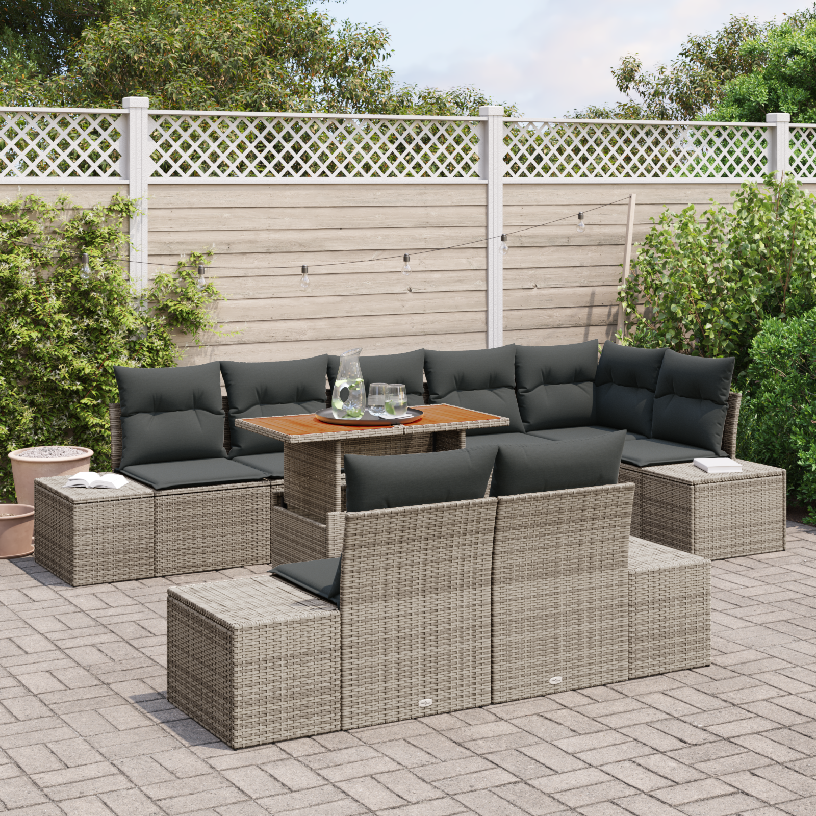 Thumbnail - vidaXL 9-tlg. Garten-Sofagarnitur mit Kissen Grau Poly Rattan