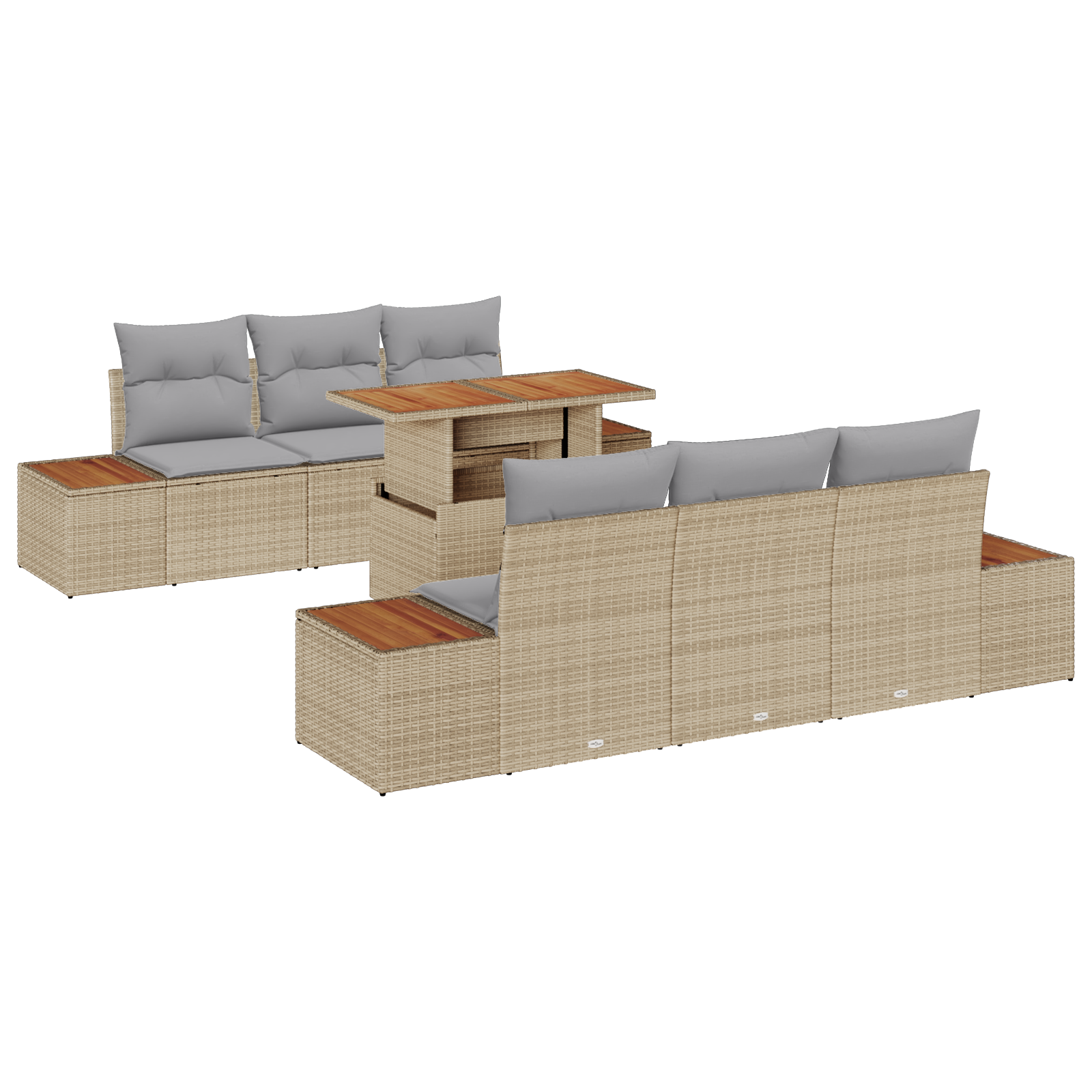 Thumbnail - vidaXL 7-teiliges Gartenmöbelset mit Kissen Beige Poly Rattan