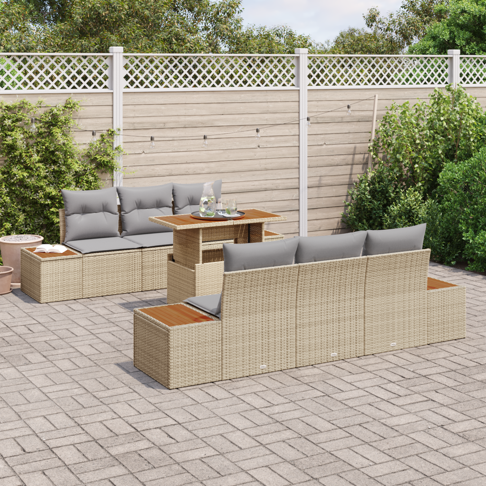 Thumbnail - vidaXL 7-teiliges Gartenmöbelset mit Kissen Beige Poly Rattan