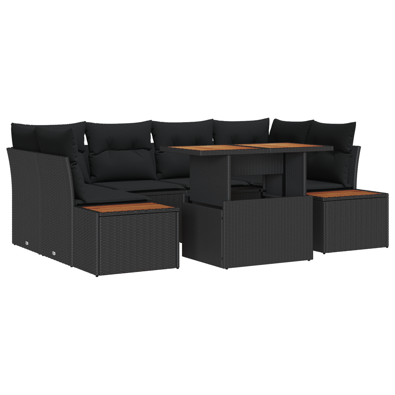 6 части градински диван комплект с възглавници Черен полиратан - Image 2