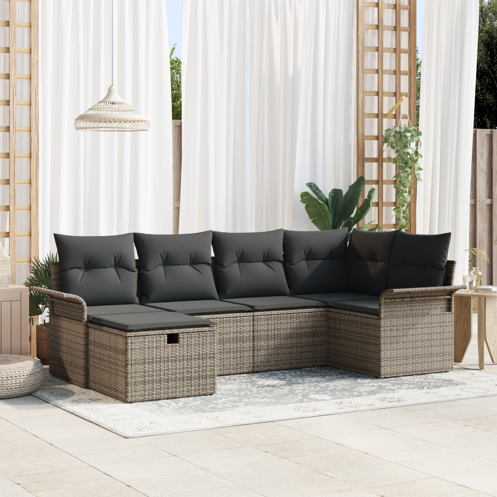 Thumbnail - vidaXL 6-tlg. Garten-Sofagarnitur mit Kissen Grau Poly Rattan