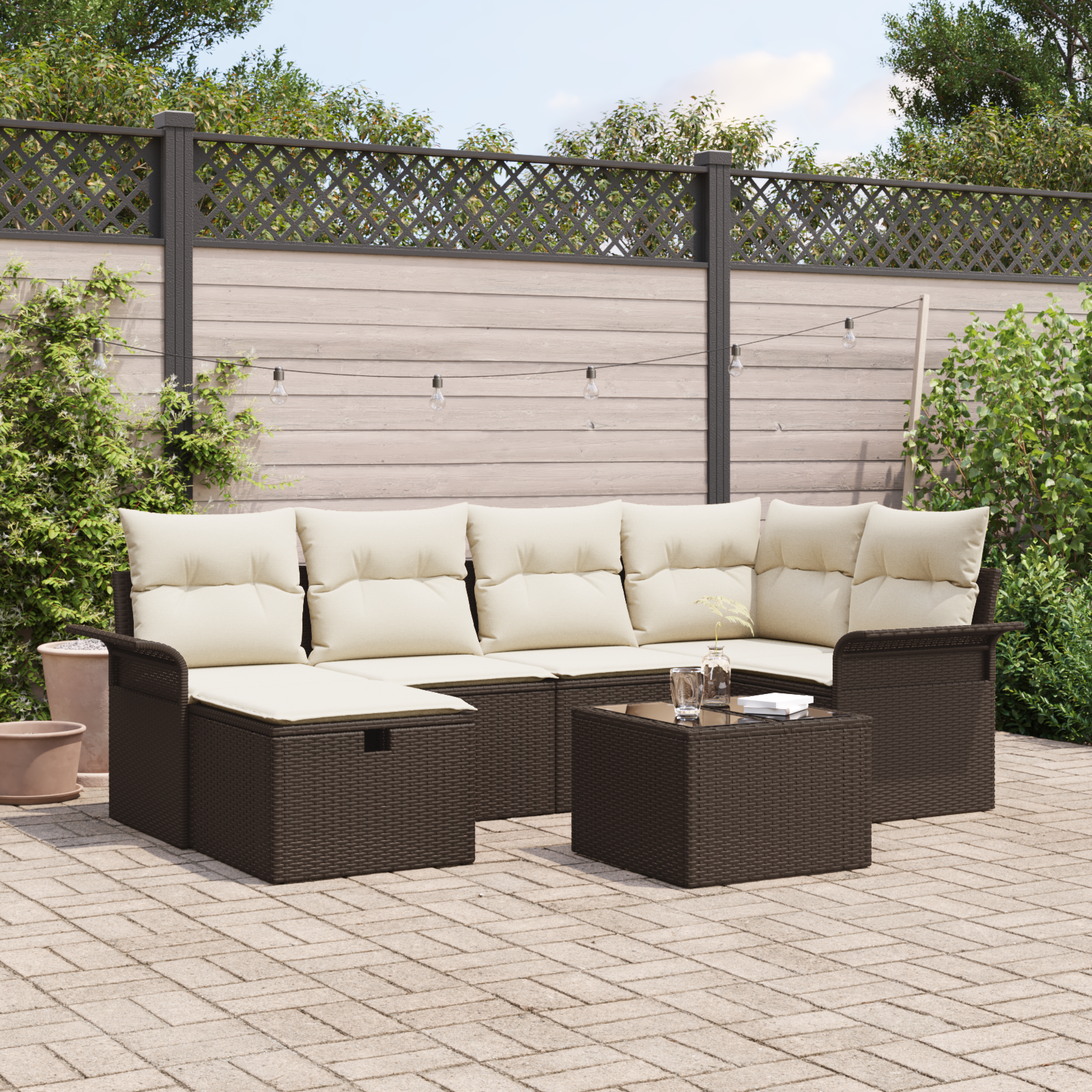 Thumbnail - vidaXL 7-teiliges Garten Sofaset mit Kissen Braun Poly Rattan