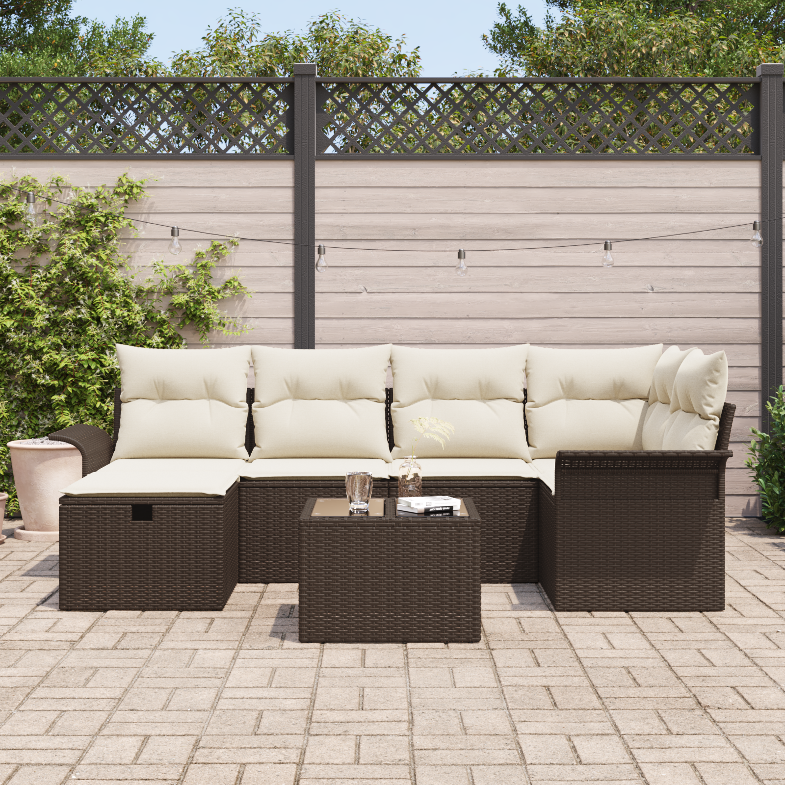 Thumbnail - vidaXL 7-teiliges Garten Sofaset mit Kissen Braun Poly Rattan