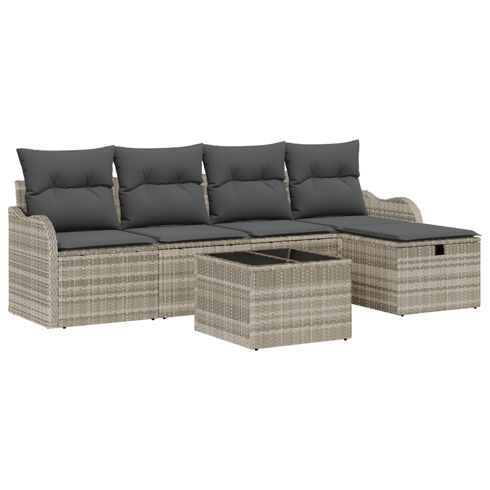 6-teiliges Garten Sofa Set mit Kissen in hellgrauem Poly Rattan – Bild 2