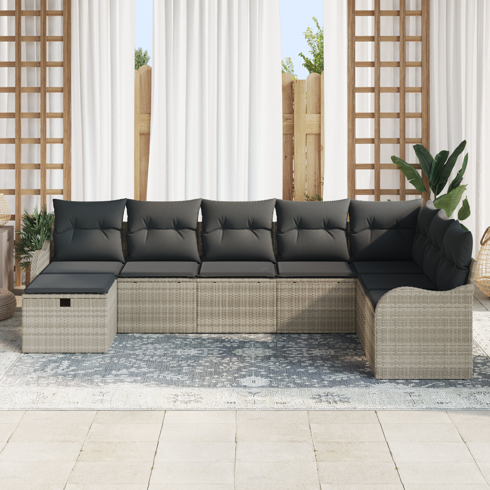 Thumbnail - vidaXL 8 teiliges Garten Sofa Set mit Kissen Hellgrau Poly Rattan
