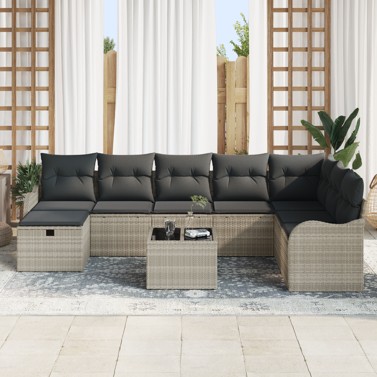 9 dalių sodo sofa rinkinys su pagalvėlėmis šviesiai pilka poli ratanas - Image 3