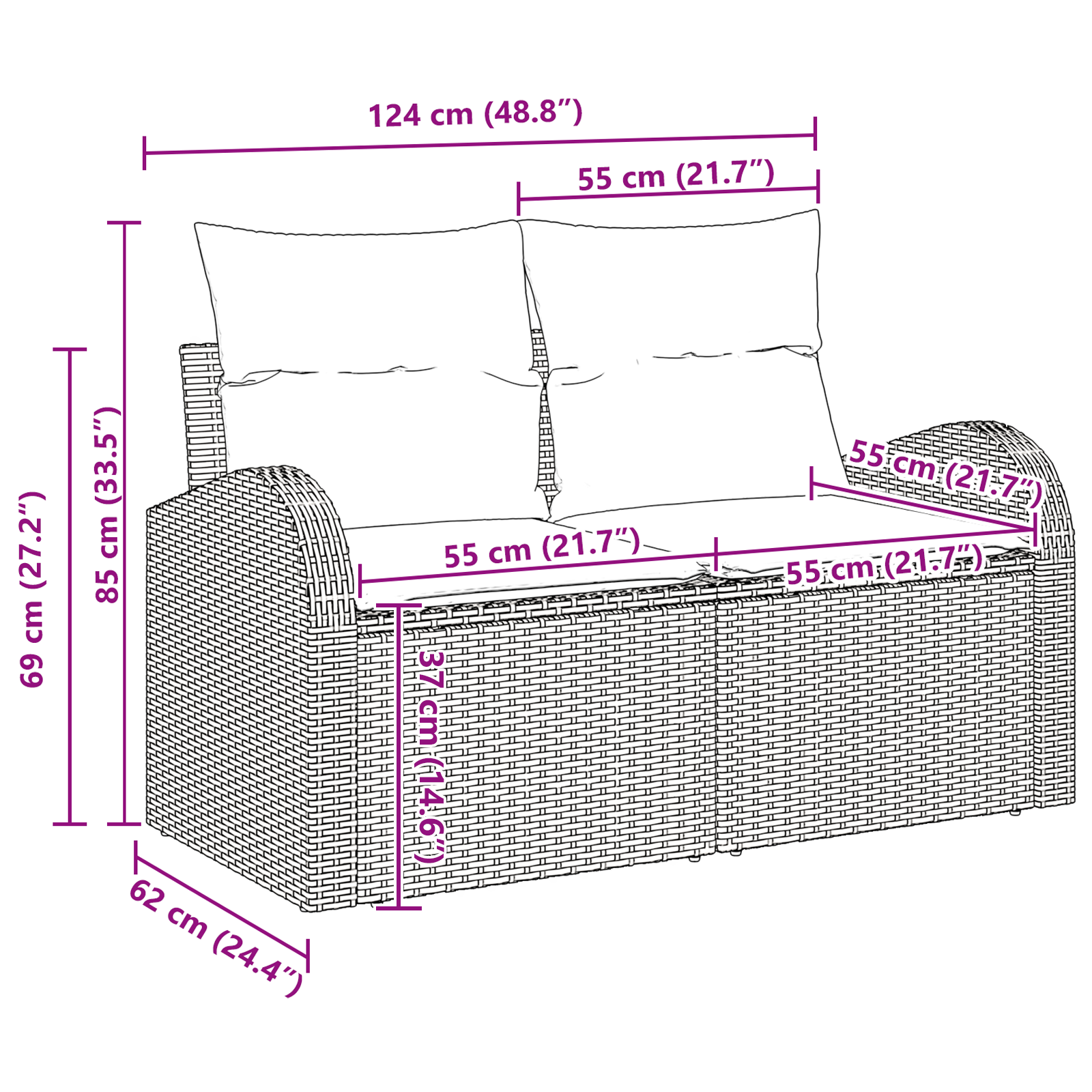 4 dalių sodo sofa su pagalvėlėmis Ruda Poli ratanas - Image 11