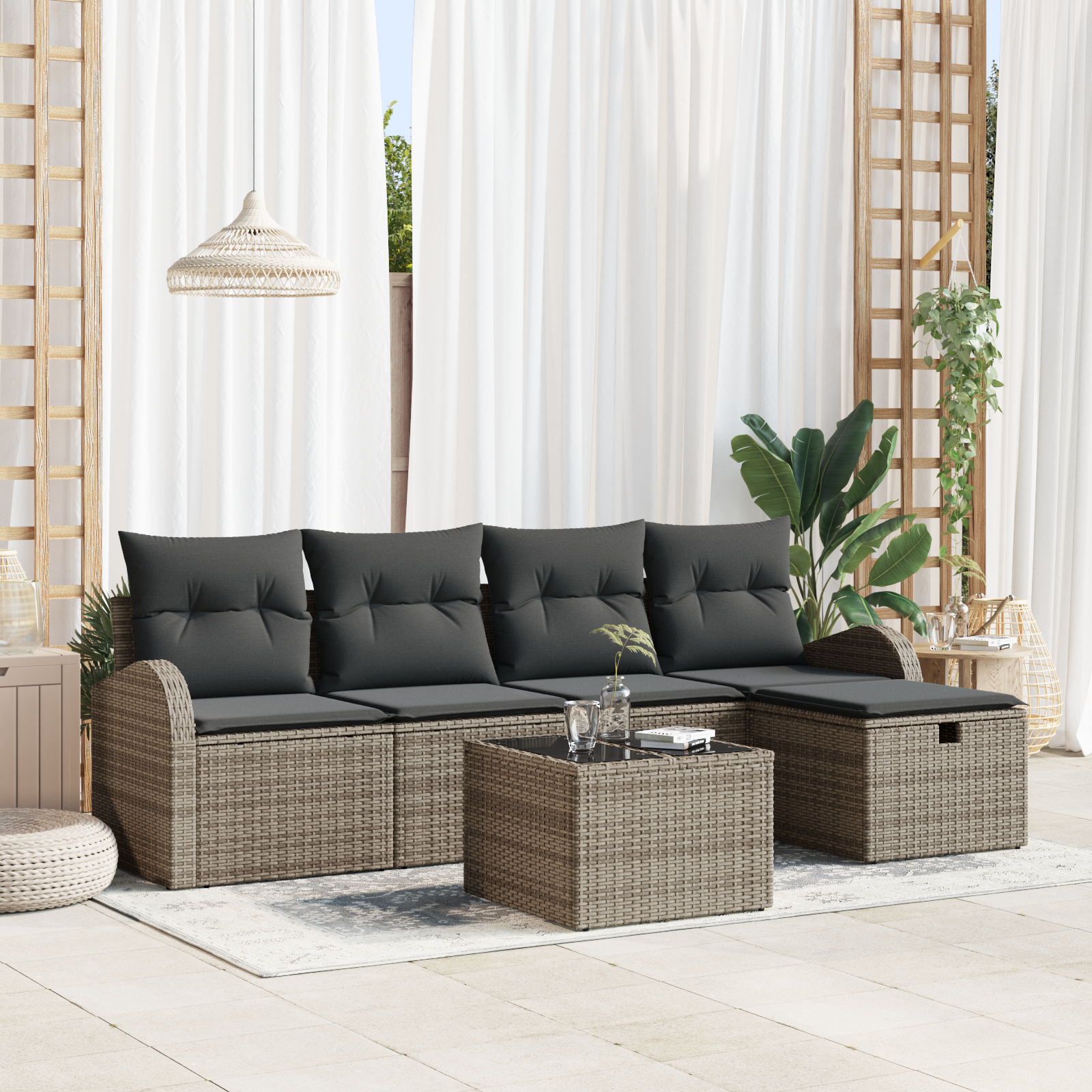 Thumbnail - vidaXL 6-tlg. Garten-Sofagarnitur mit Kissen Grau Poly Rattan