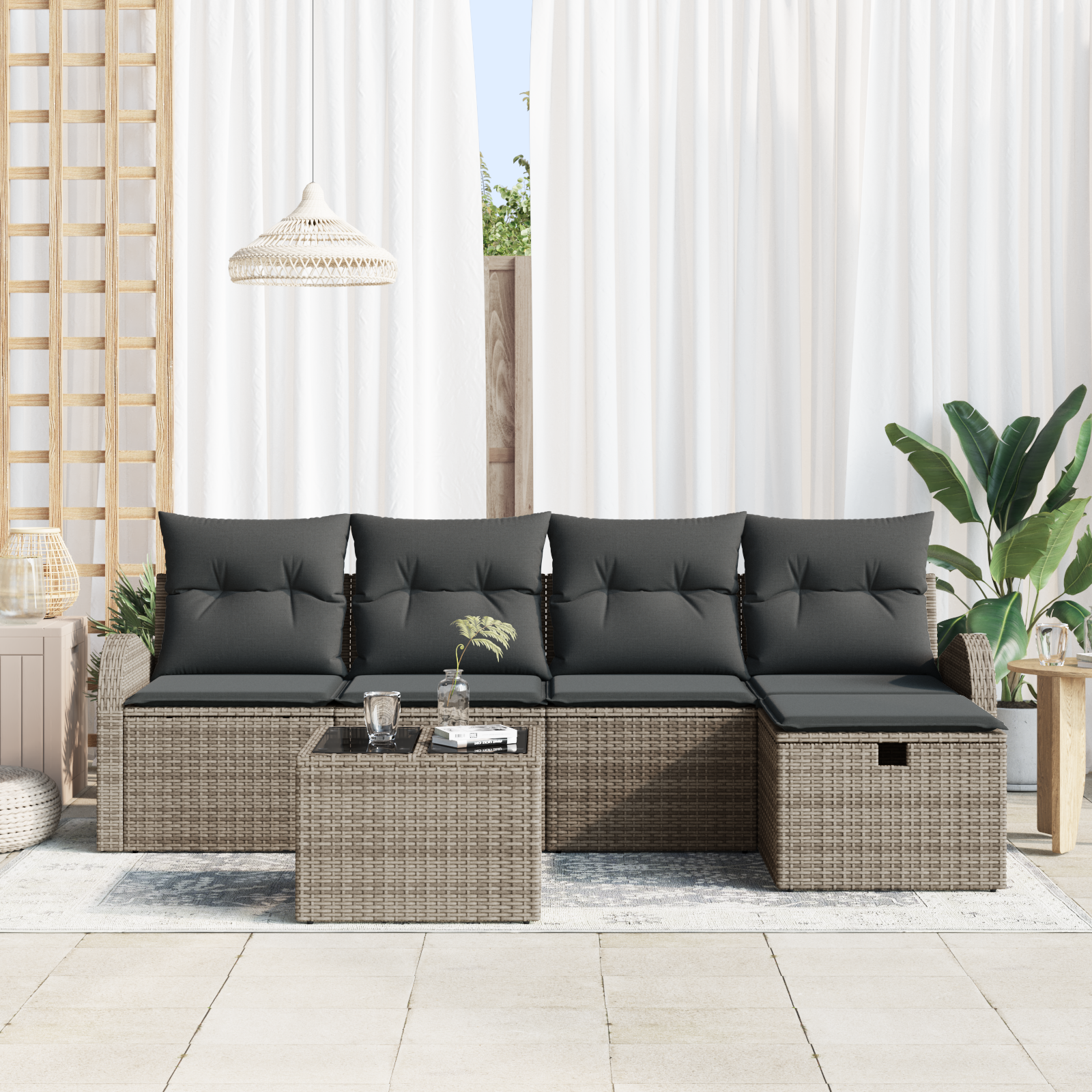 Thumbnail - vidaXL 6-tlg. Garten-Sofagarnitur mit Kissen Grau Poly Rattan