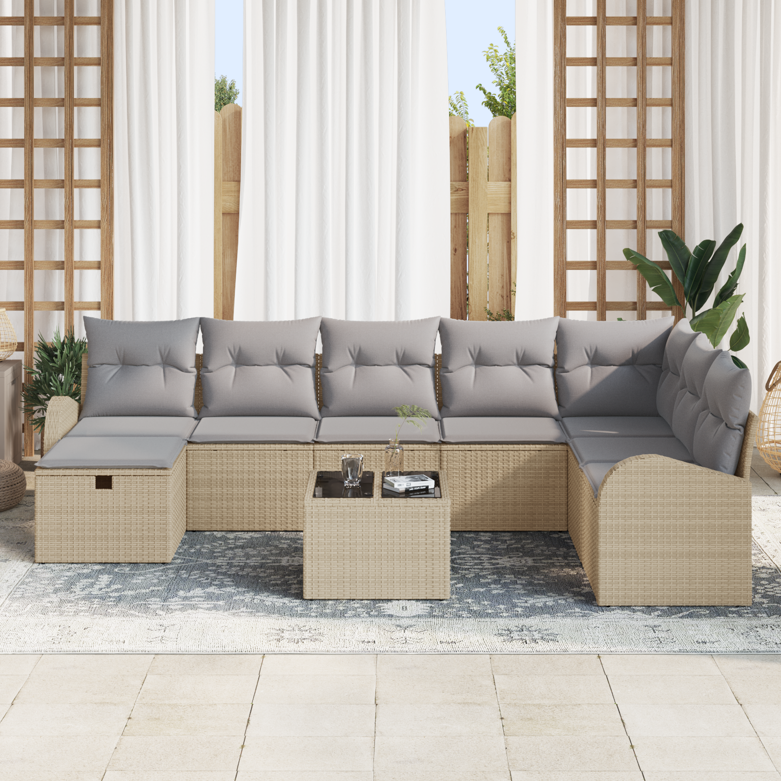 Thumbnail - vidaXL 9-teiliges Garten-Sofa-Set mit Kissen Beigefarbenes Poly-Rattan