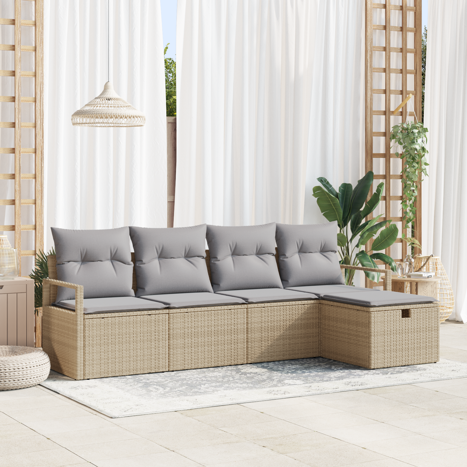 Thumbnail - vidaXL 5-teiliges Garten-Sofa-Set mit Kissen Beige Poly-Rattan