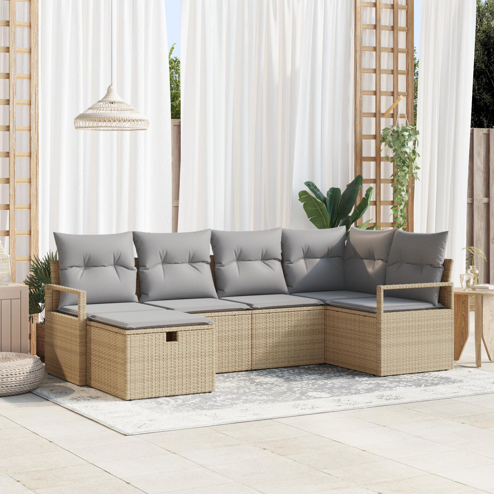 Thumbnail - vidaXL 6-teiliges Garten-Sofa Set mit Kissen Beige Poly Rattan