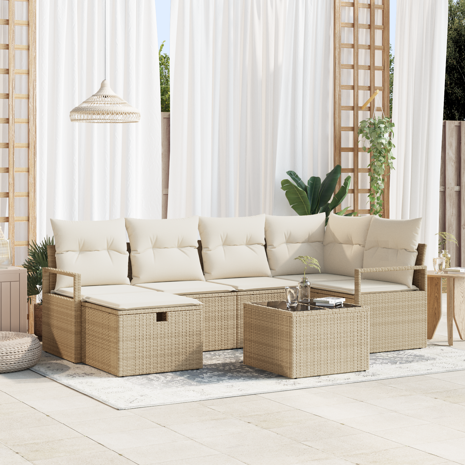 Thumbnail - vidaXL 7-tlg. Garten-Sofagarnitur mit Kissen Beige Poly Rattan