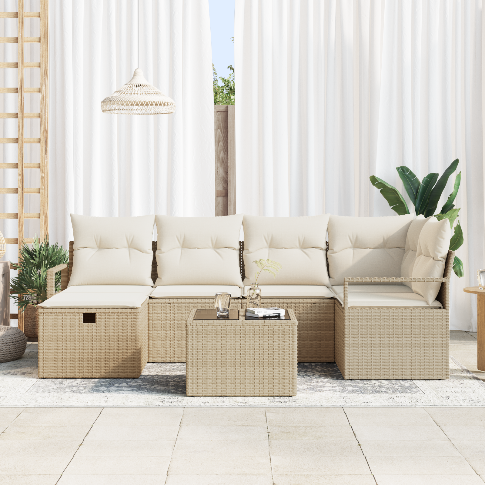 Thumbnail - vidaXL 7-tlg. Garten-Sofagarnitur mit Kissen Beige Poly Rattan