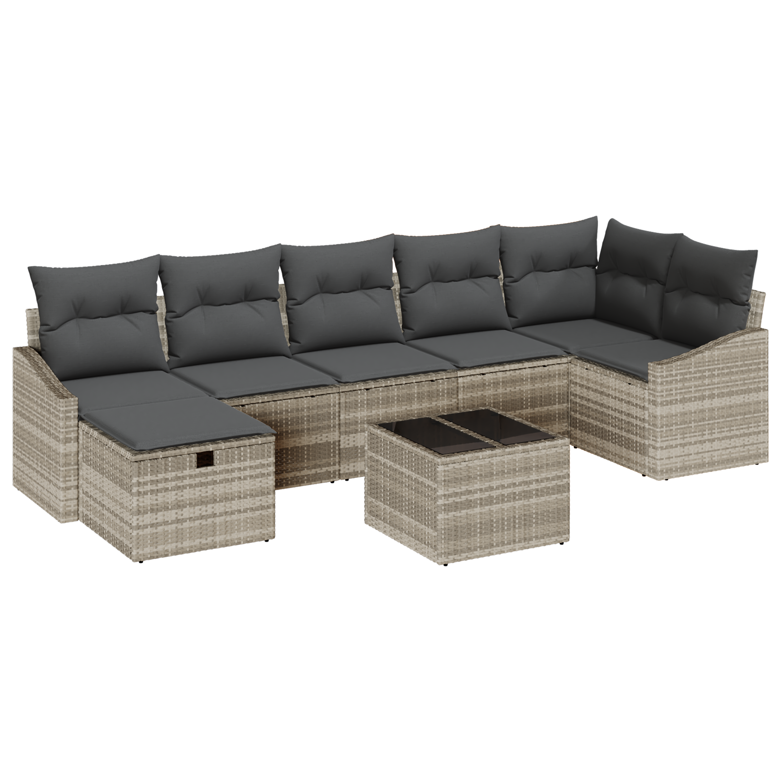 8-teiliges Garten Sofa Set mit Kissen in Hellgrau Poly Rattan – Bild 2