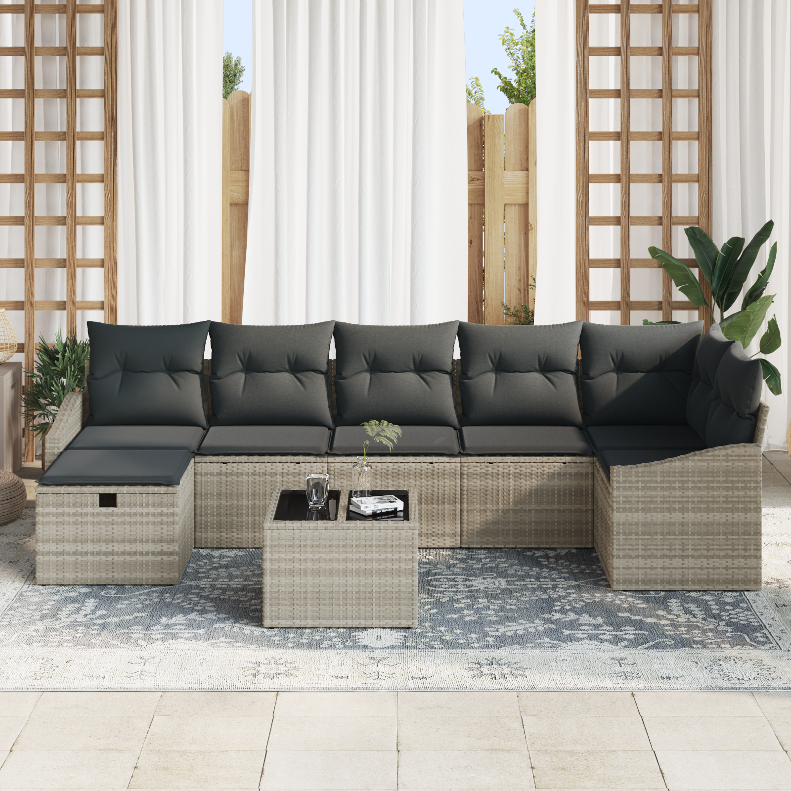 8-teiliges Garten Sofa Set mit Kissen in Hellgrau Poly Rattan – Bild 3