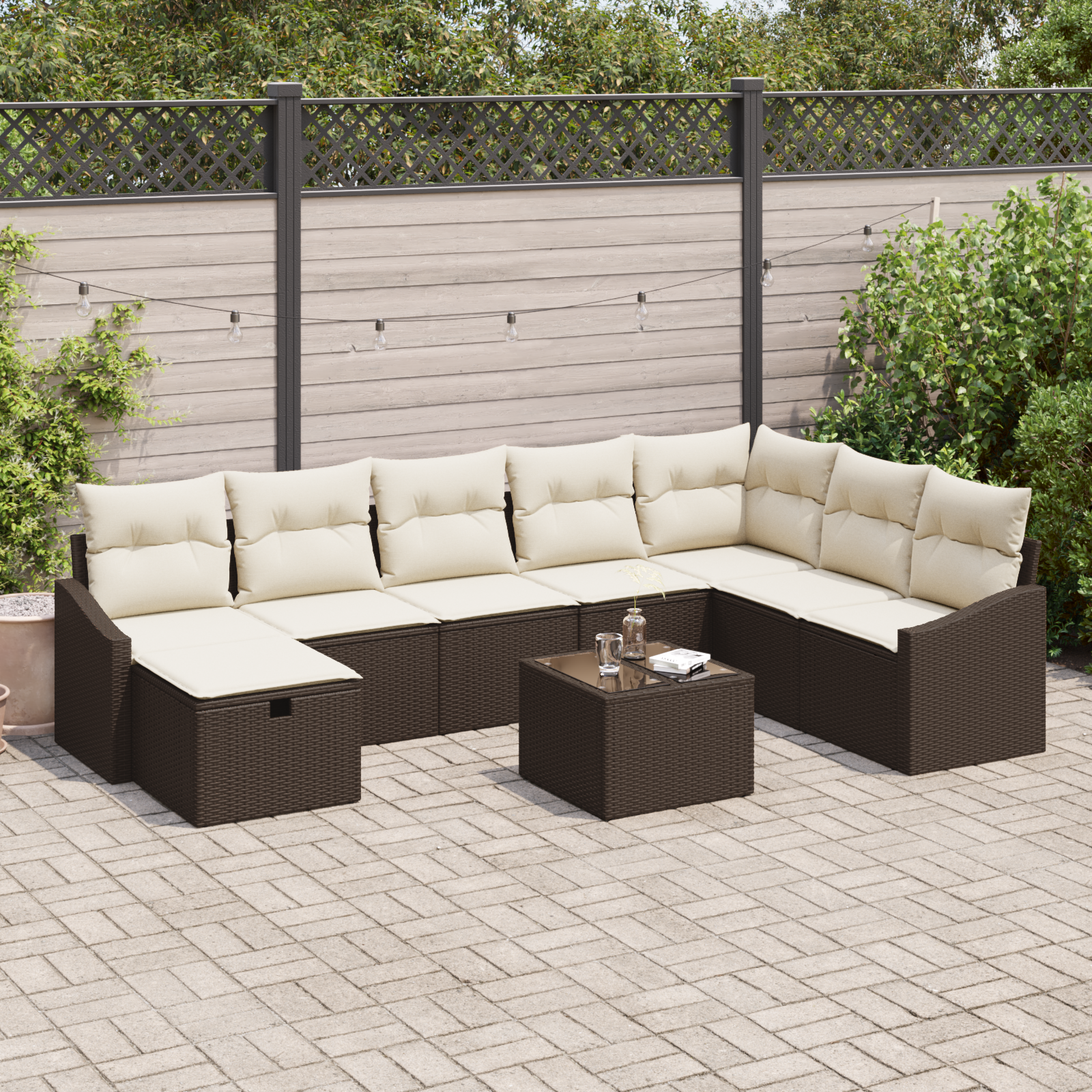 Thumbnail - vidaXL 9-teiliges Garten-Sofa-Set mit Kissen aus braunem Poly-Rattan