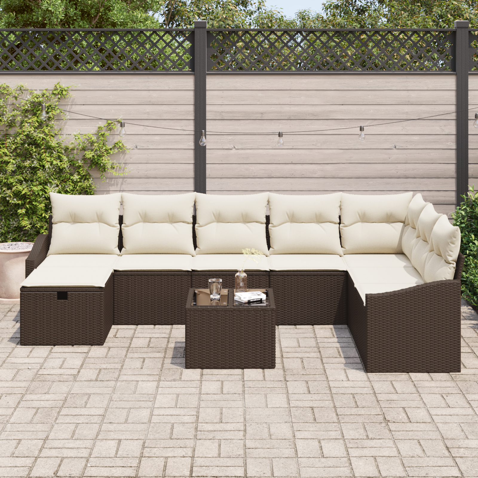 Thumbnail - vidaXL 9-teiliges Garten-Sofa-Set mit Kissen aus braunem Poly-Rattan