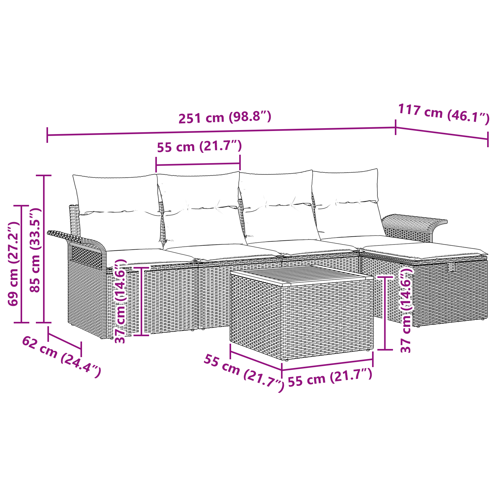 6 dalų sodo sofa komplektas su pagalvėmis pilka poli ratanas - Image 10
