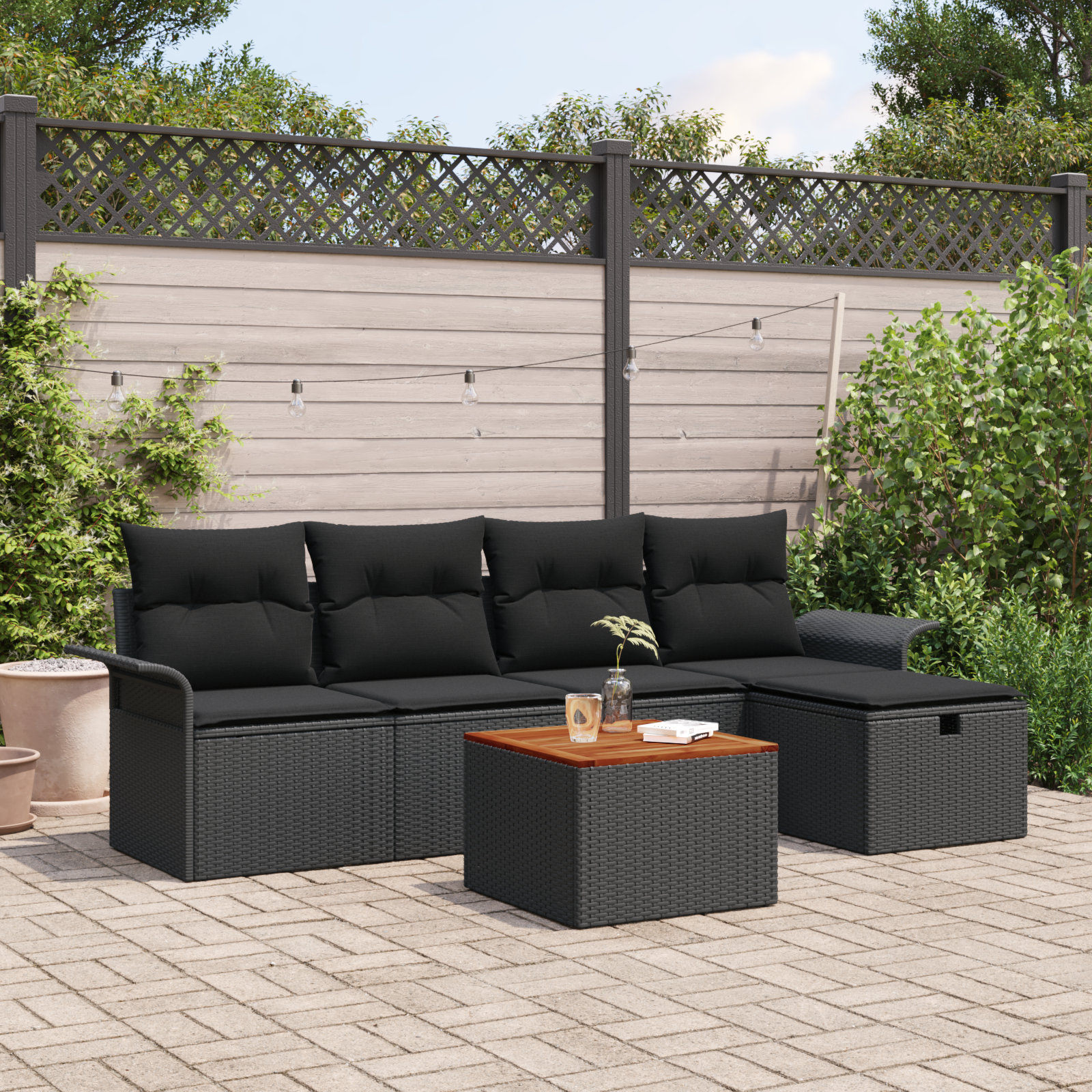 Thumbnail - vidaXL 6-teilige Garten-Sofa-Set mit Kissen in Schwarz Poly-Rattan