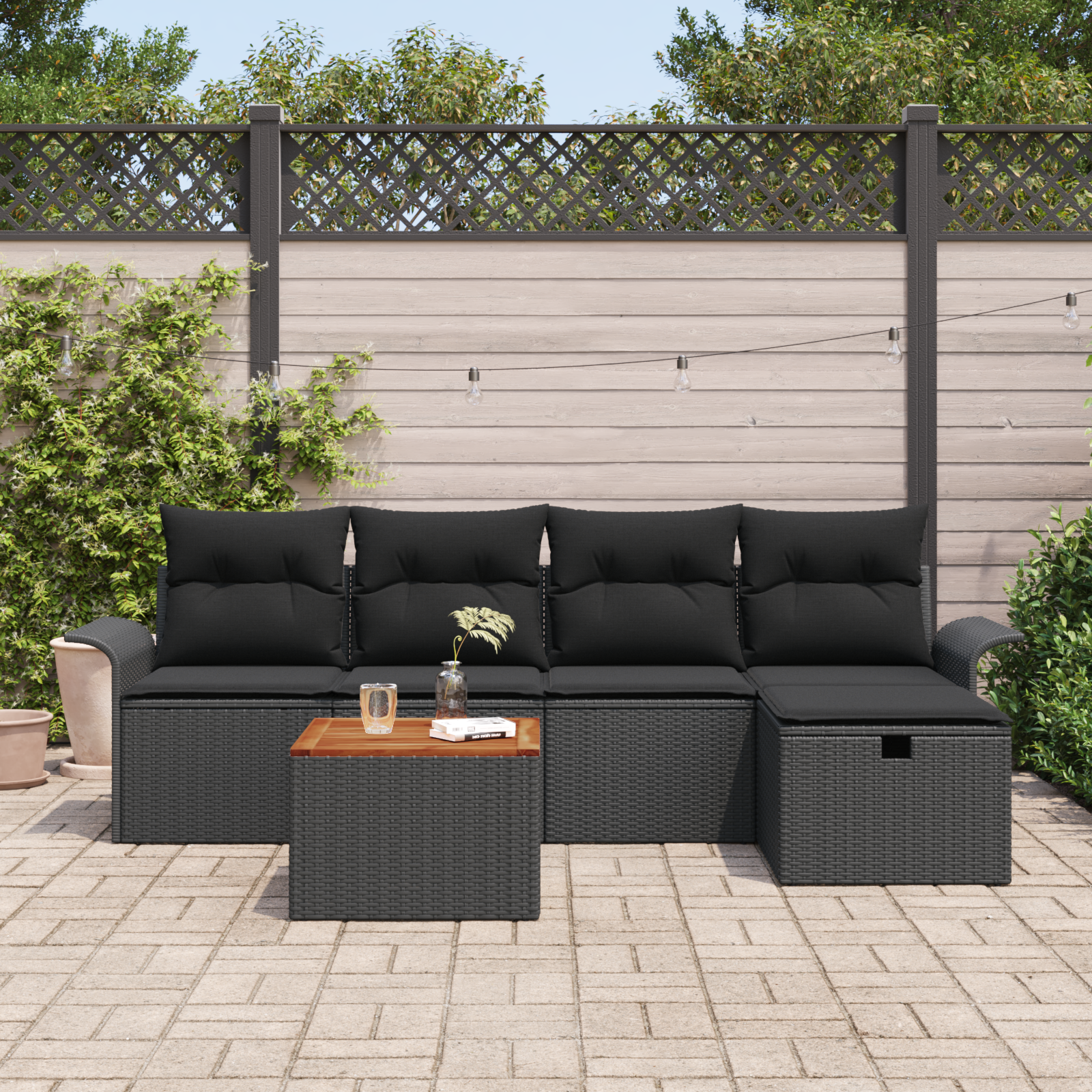 Thumbnail - vidaXL 6-teilige Garten-Sofa-Set mit Kissen in Schwarz Poly-Rattan
