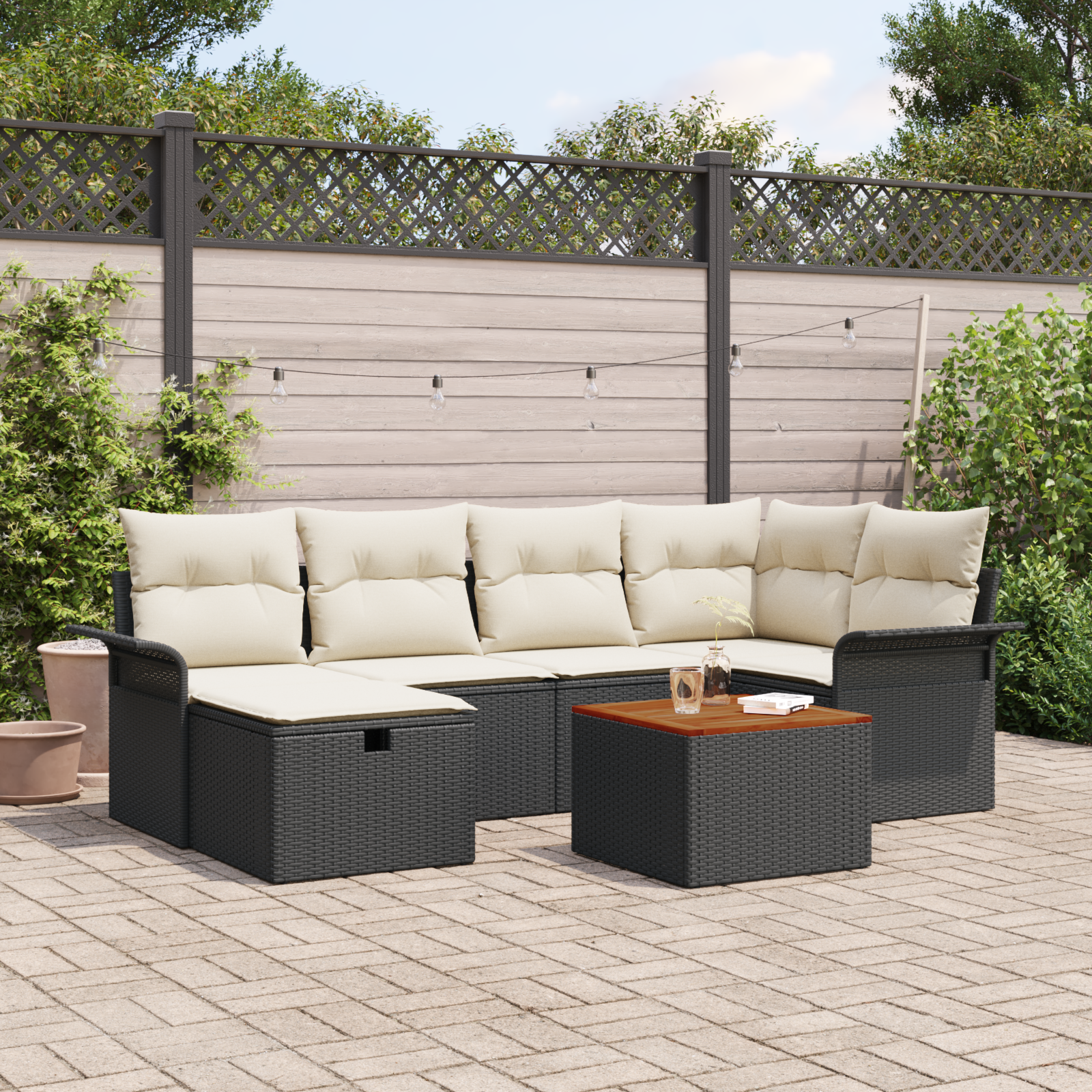 Thumbnail - vidaXL 7-teiliges Garten-Sofa-Set mit Kissen Schwarz Poly-Rattan