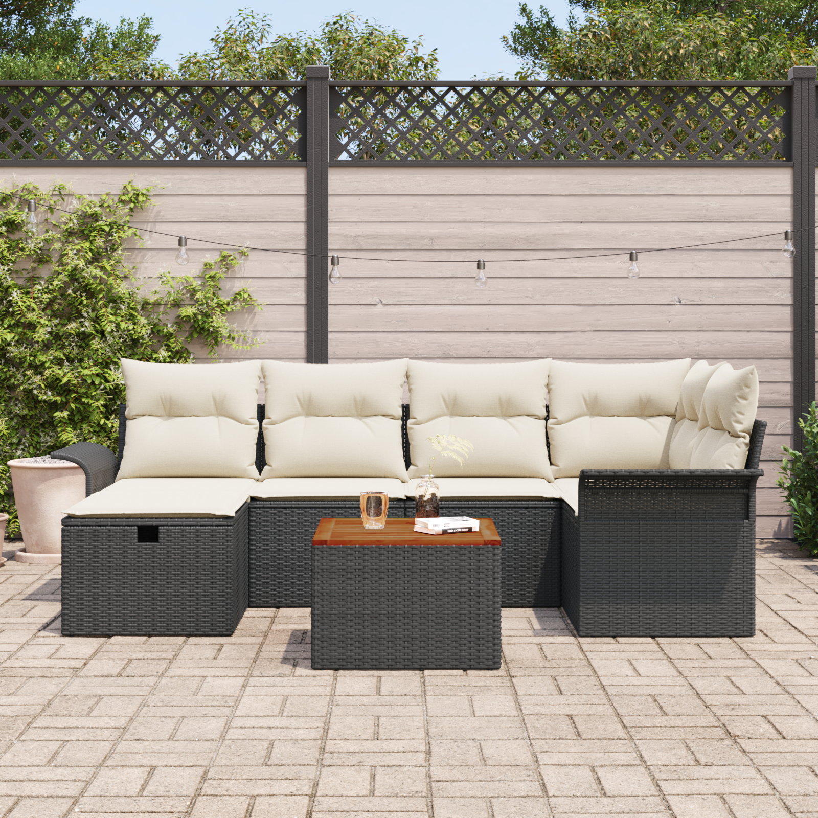 Thumbnail - vidaXL 7-teiliges Garten-Sofa-Set mit Kissen Schwarz Poly-Rattan