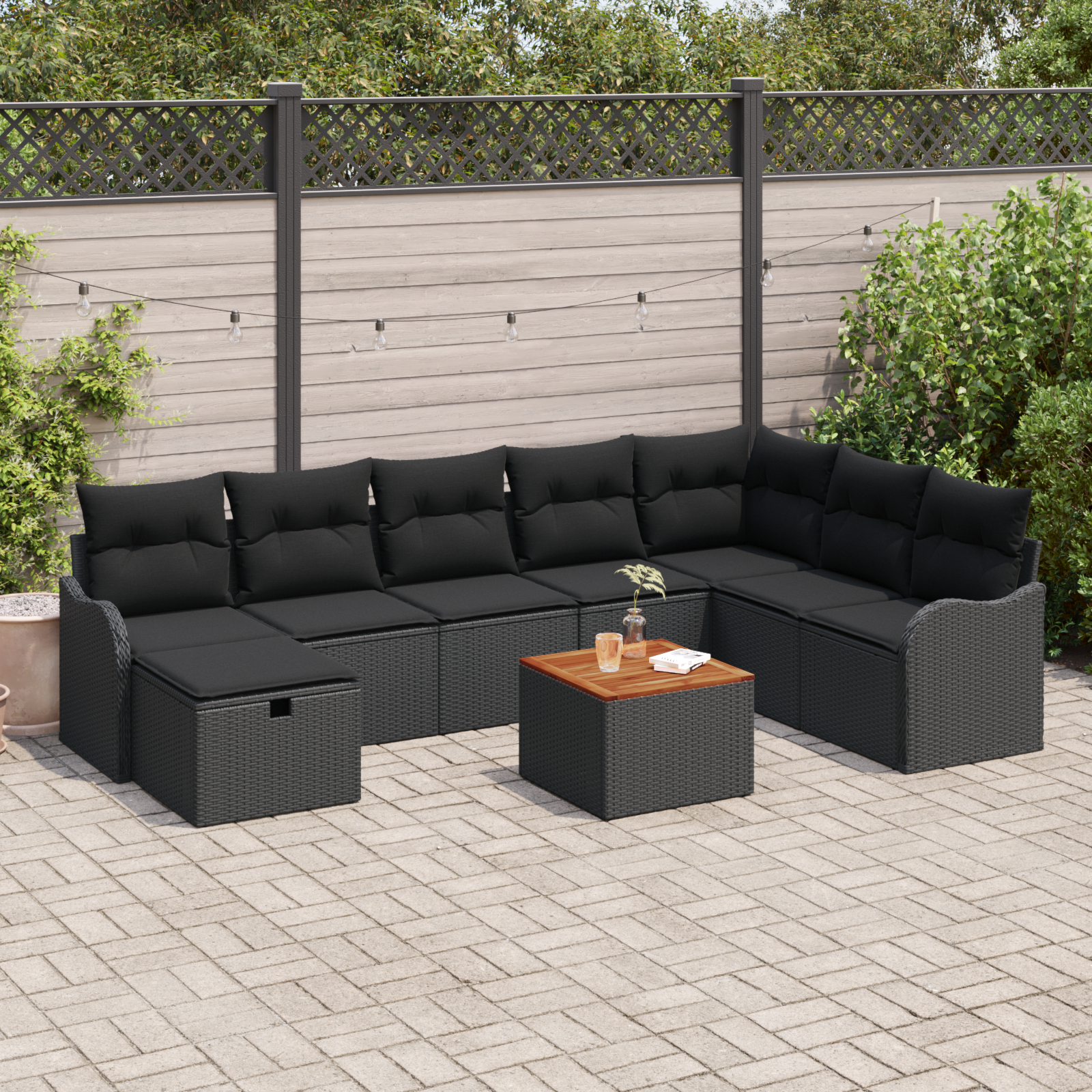 Thumbnail - vidaXL 9-Teiliges Garten Sofa Set mit Kissen in Schwarz