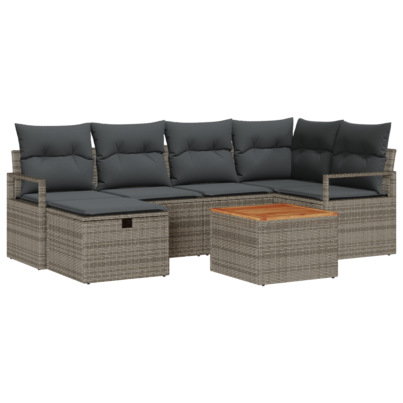7 Частен Градински Софа Комплект с Възглавници Сив Полирано Ратан - Image 2